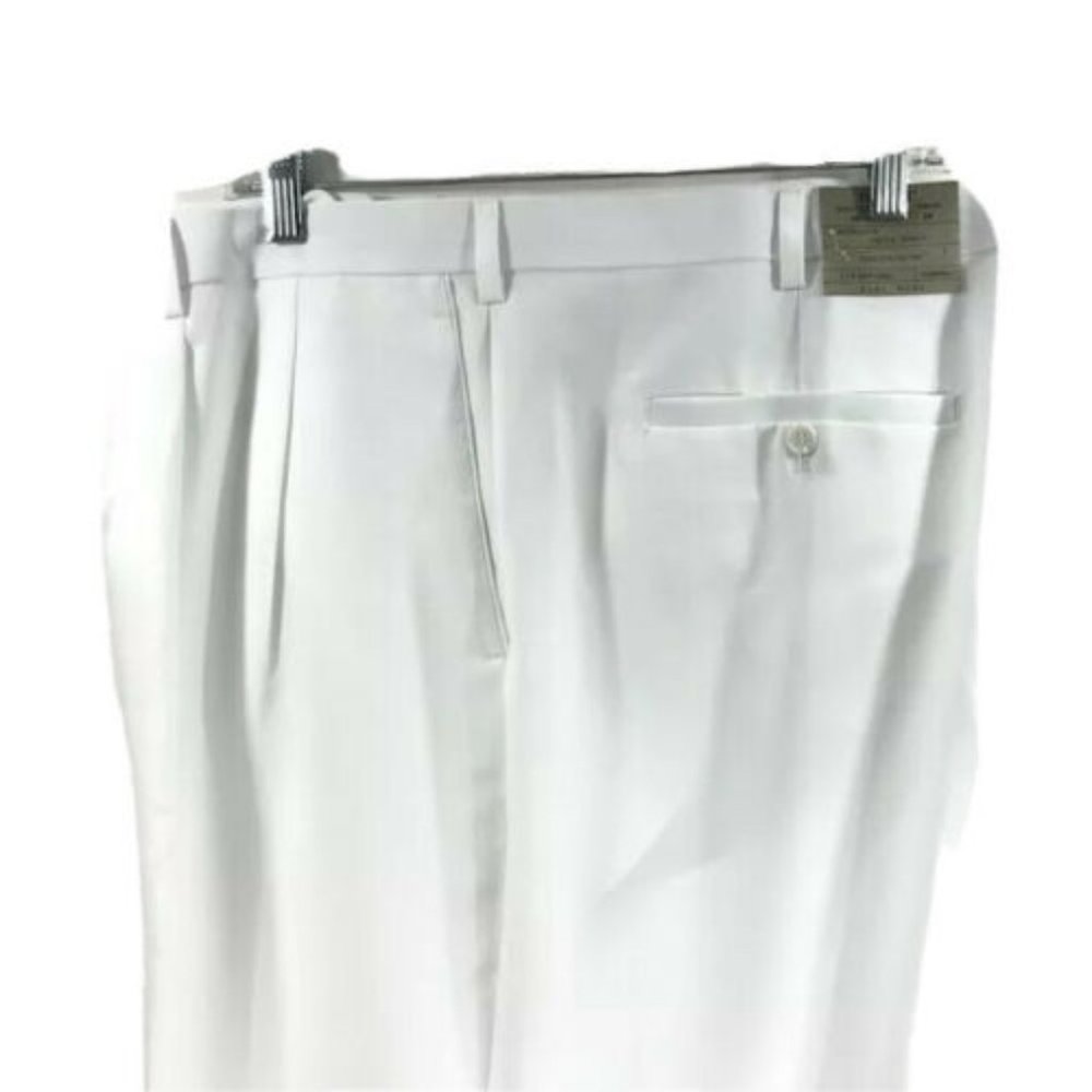 Pacelli Men's White Dress Pants Pleated Front Cuffed Hem Polyester Sizes 50 - 60